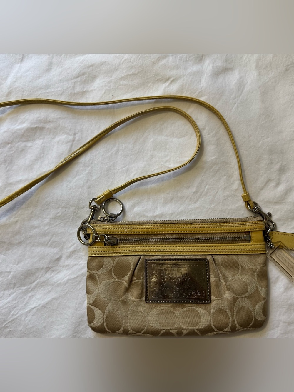 COACH POPPY SIGNATURE YellowCanvas Small Crossbody Bag And SilverHardware